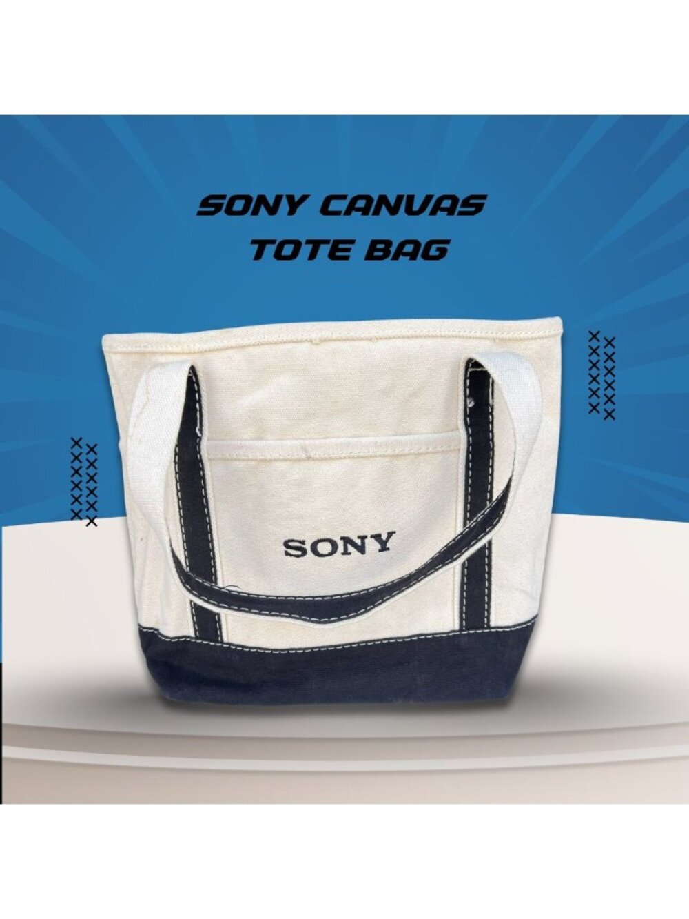 Sony Canvas Tote Bag With Front Pocket & Dual Handles